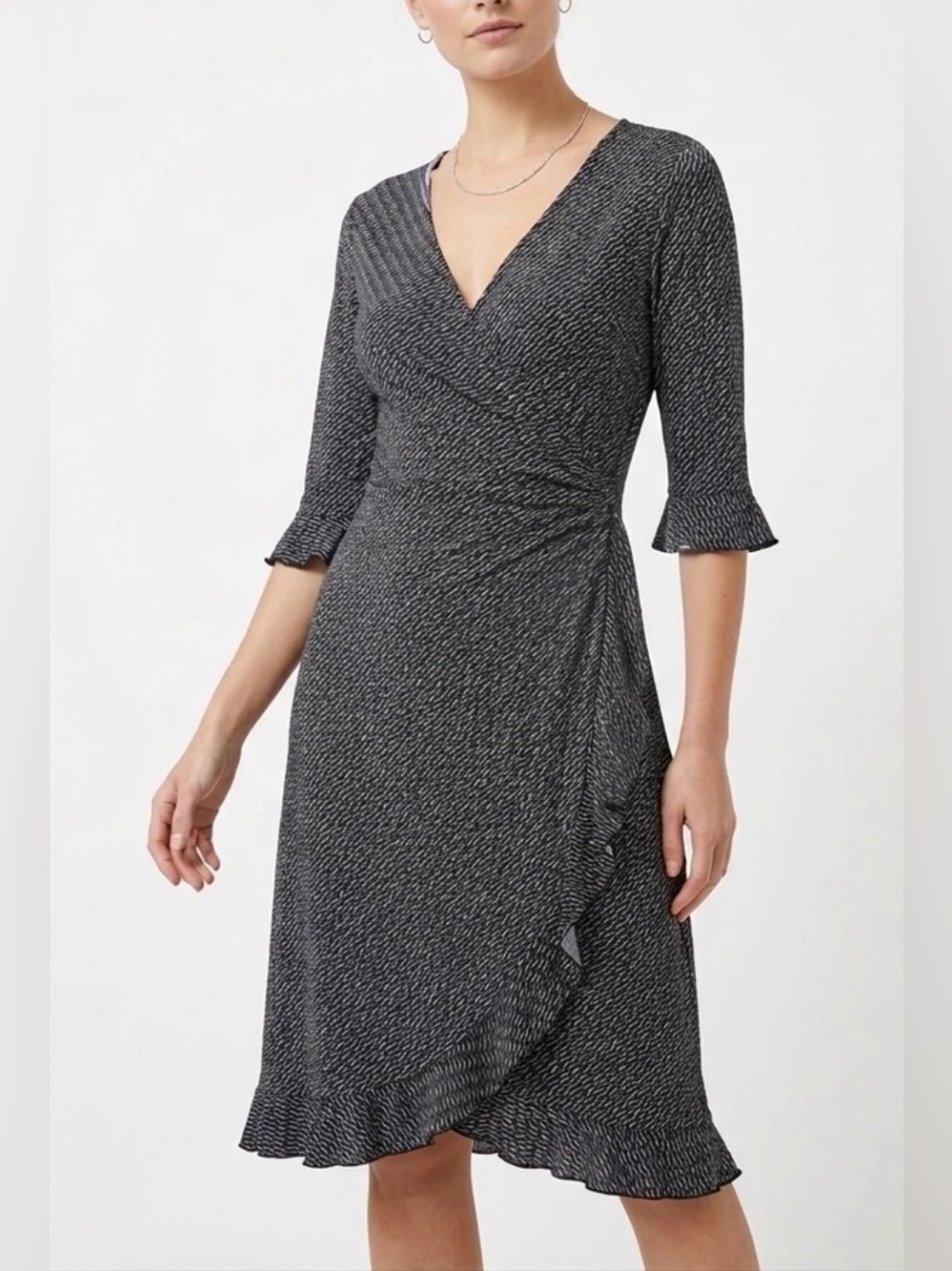 New York & Company Elegant Black and White Patterned Dress